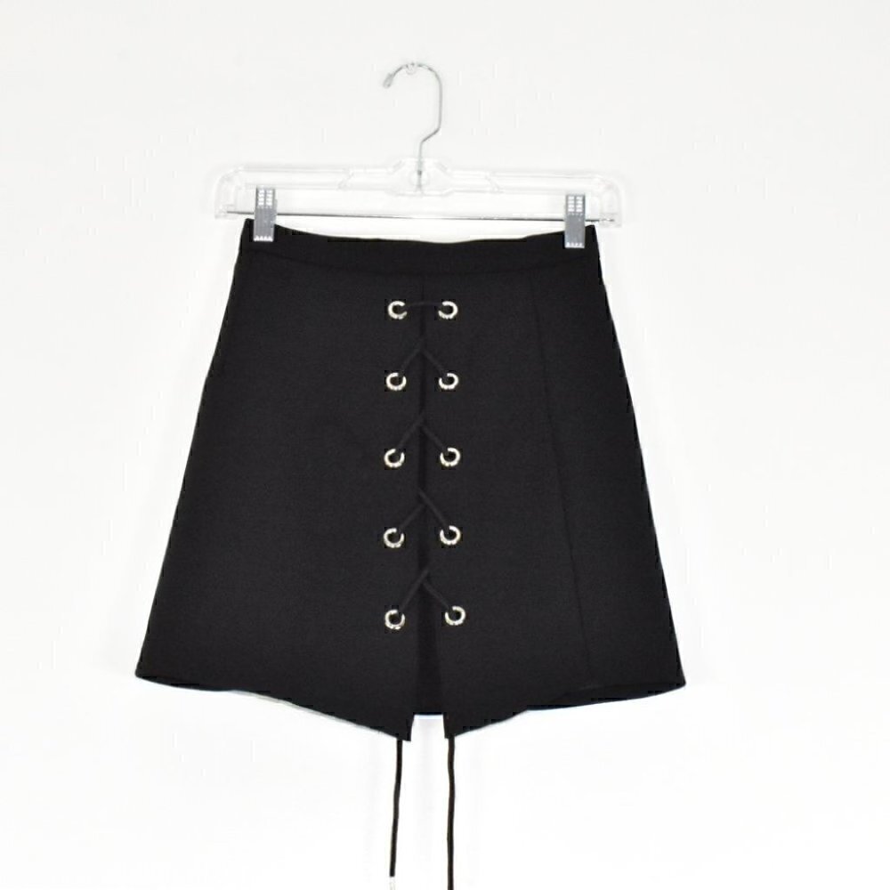 Chicwish Lace Up Black Mini Skirt Size XS